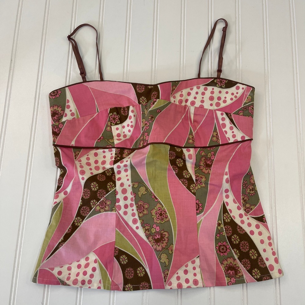 Vintage Pink Psychedelic Floral Fairy Retro Polka Dot Cami Top Sweetheart Small